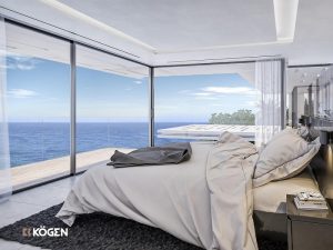 Phòng ngủ thiết kế mở với hệ cửa lùa slim Kögen